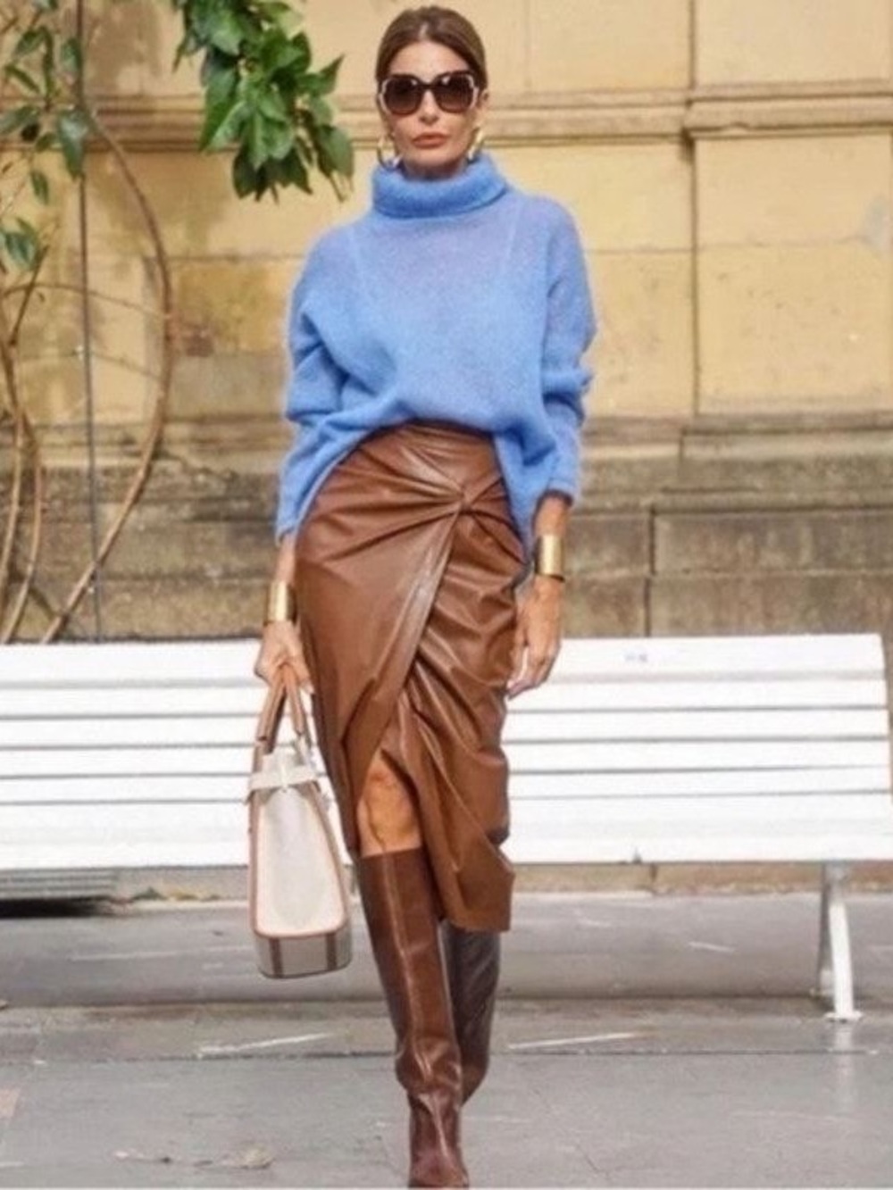 New Zara Brown Faux Leather Knotted Midi Skirt